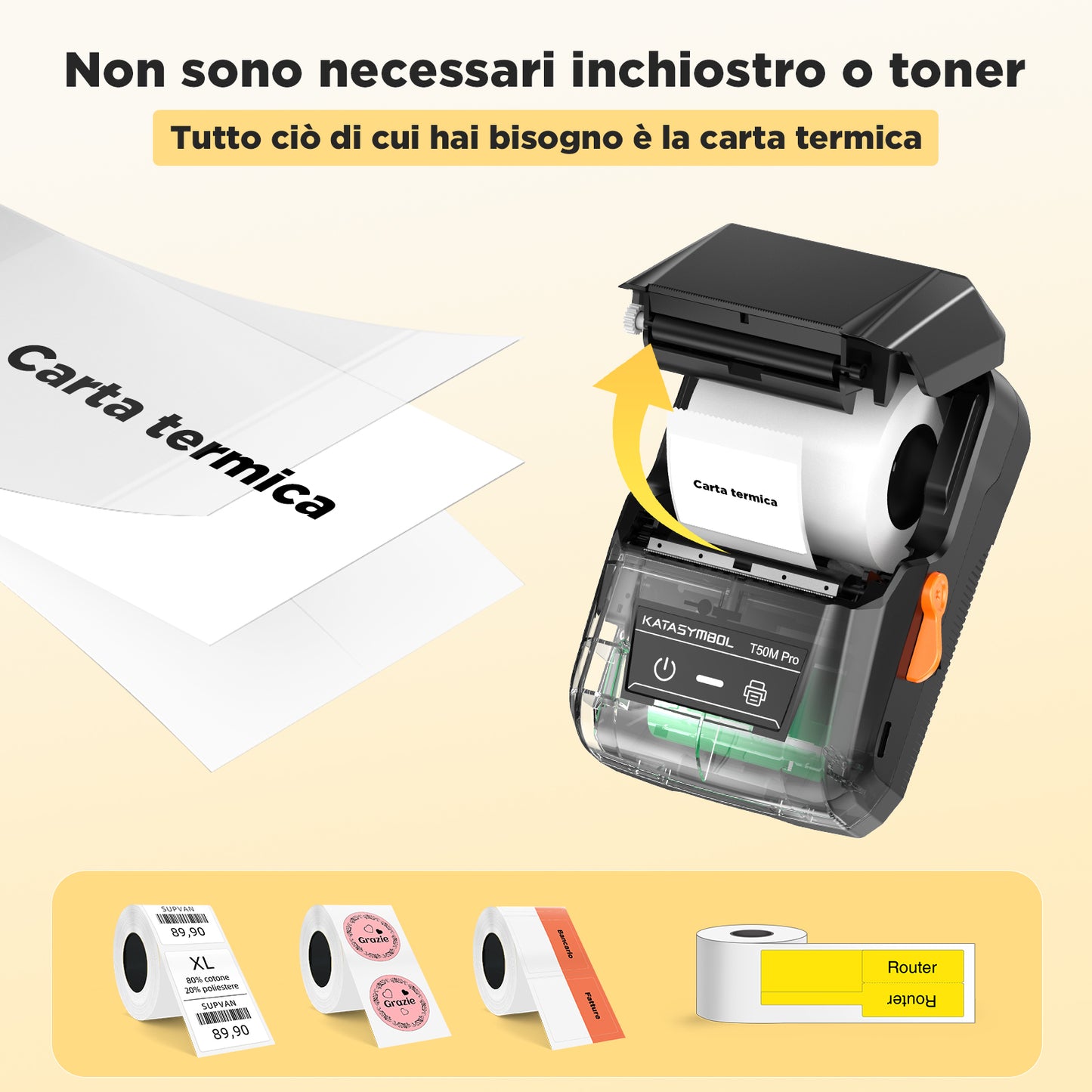 SUPVAN T50M Pro Stampante per Etichette con 4 Rotoli, Stampante Termica per Etichette Autoadesive, Smart App con oltre 40 Caratteri, oltre 150 Modelli e oltre 700 Icone, per Casa, Ufficio e Azienda
