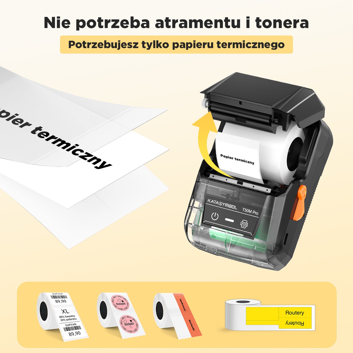 SUPVAN T50M Pro drukarka etykiet, samoprzylepna drukarka etykiet z 3 rolką wodoodpornych etykiet, termiczna drukarka etykiet samoprzylepnych, inteligentna aplikacja 34+ czcionki 450+ ikony