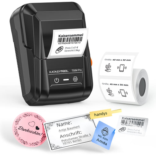 SUPVAN T50M Pro Bluetooth Etikettendrucker mit Etiketten, Breite wasserfeste Etiketten, Vielseitige App mit 30 Schriftarten und über 700 Icons, Etikettiergerät für Einzelhandel, Büro, Organisation