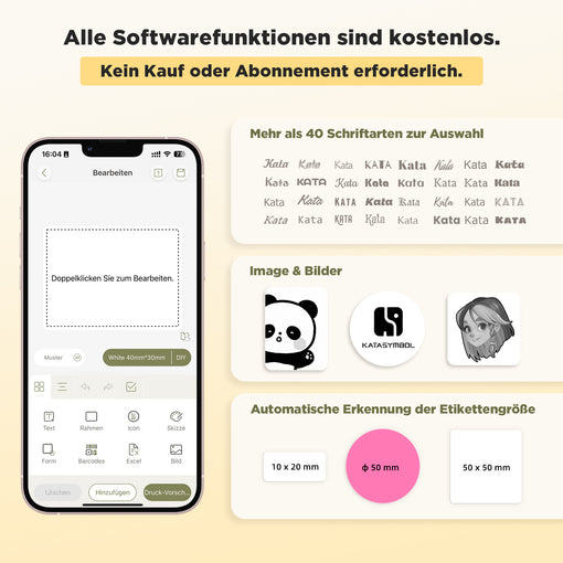 SUPVAN T50M Pro Bluetooth Etikettendrucker mit Etiketten, Breite wasserfeste Etiketten, Vielseitige App mit 30 Schriftarten und über 700 Icons, Etikettiergerät für Einzelhandel, Büro, Organisation