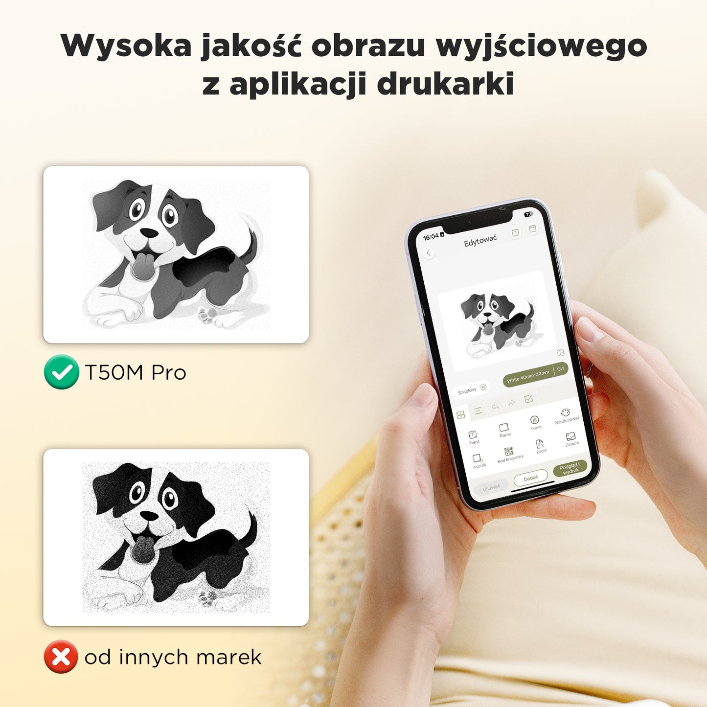 SUPVAN T50M Pro drukarka etykiet, samoprzylepna drukarka etykiet z 1 rolką wodoodpornych etykiet, termiczna drukarka etykiet samoprzylepnych, inteligentna aplikacja 34+ czcionki 450+ ikony