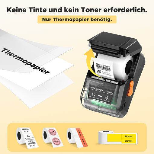 SUPVAN T50M Pro Bluetooth Etikettendrucker mit Etiketten, Breite wasserfeste Etiketten, Vielseitige App mit 30 Schriftarten und über 700 Icons, Etikettiergerät für Einzelhandel, Büro, Organisation