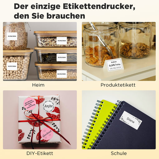 SUPVAN T50M Pro Bluetooth Etikettendrucker mit Etiketten, Breite wasserfeste Etiketten, Vielseitige App mit 30 Schriftarten und über 700 Icons, Etikettiergerät für Einzelhandel, Büro, Organisation