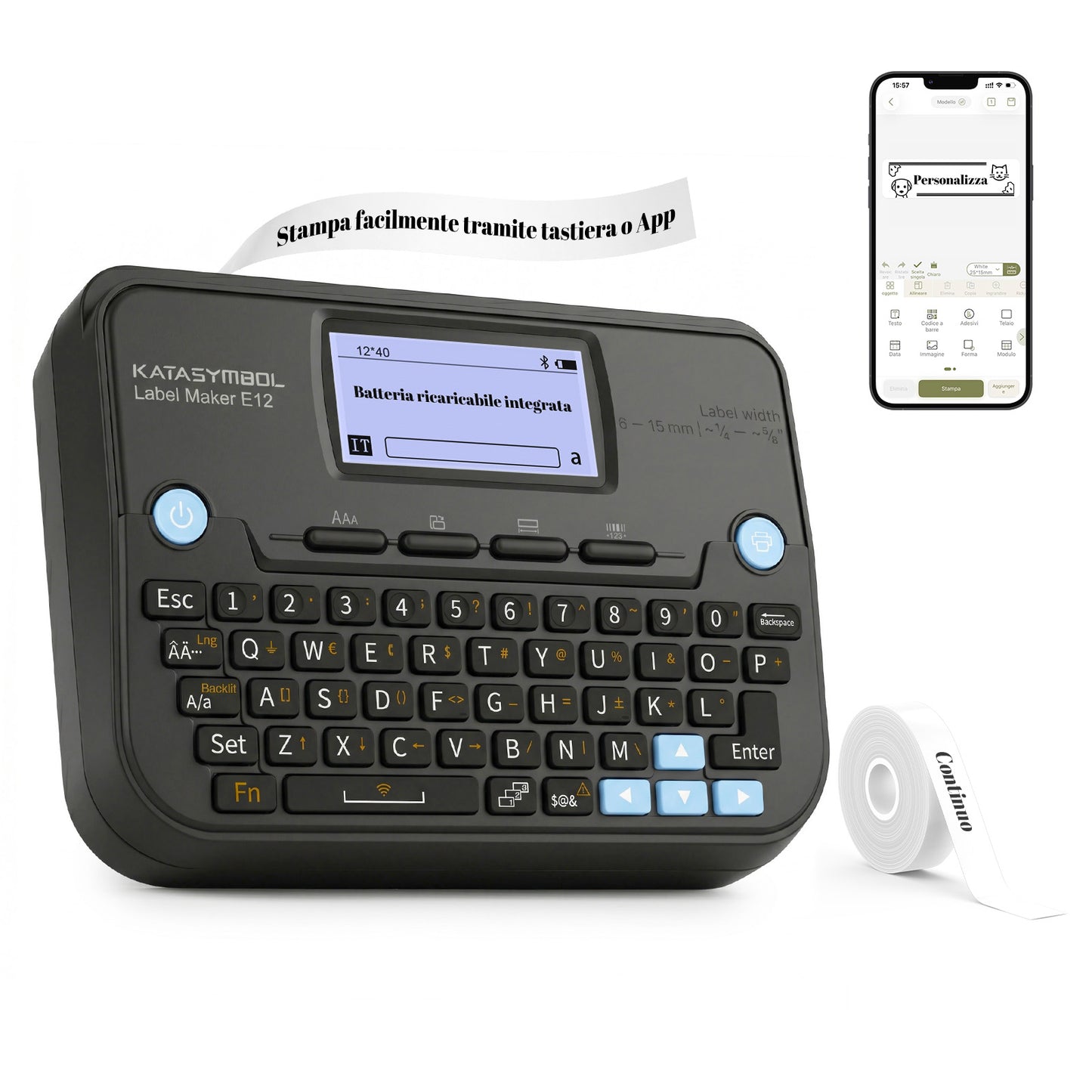 SUPVAN E12 Etichettatrice Tastiera e Bluetooth con Nastro, Nero