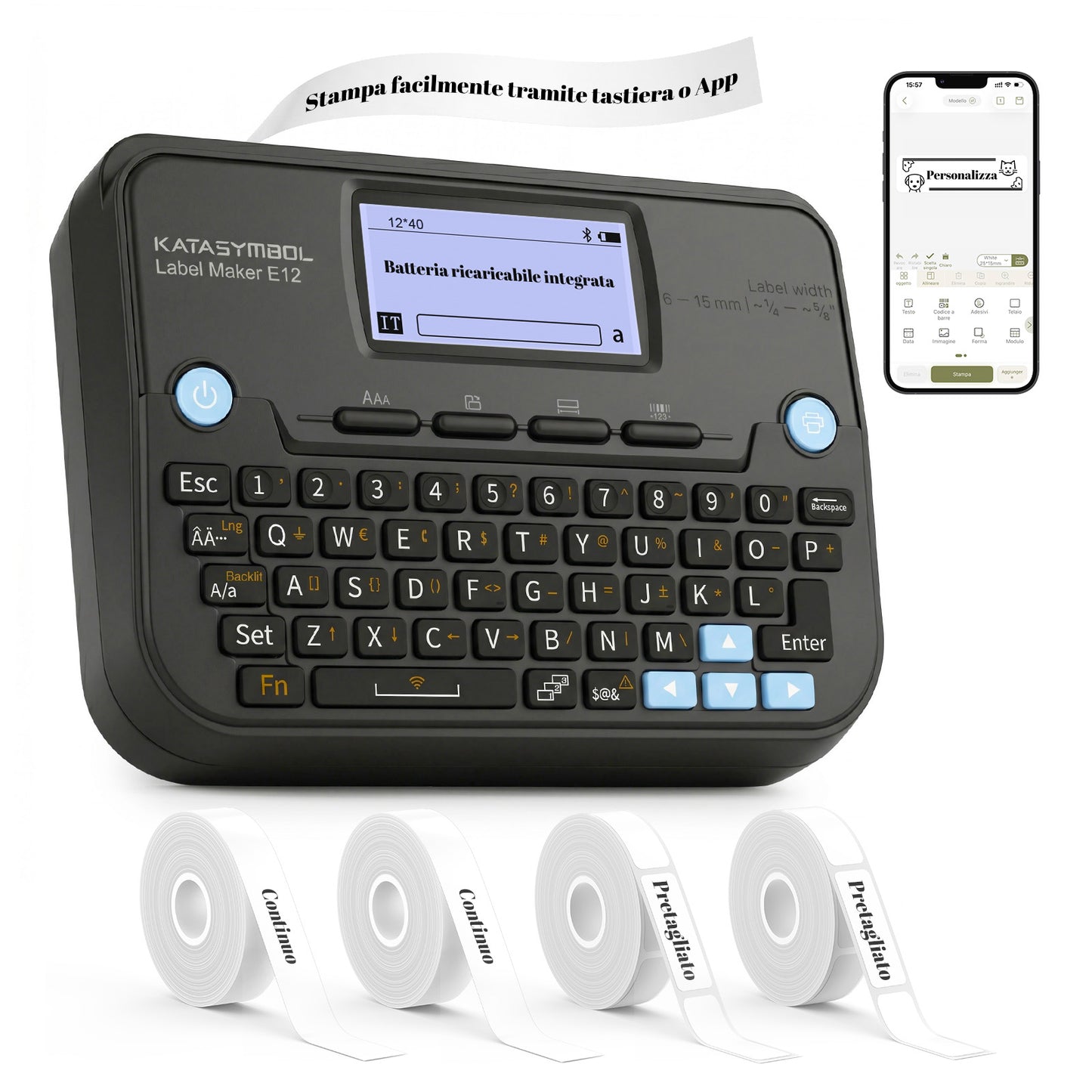 SUPVAN E12 Etichettatrice Tastiera e Bluetooth con 4 Nastri, Nero