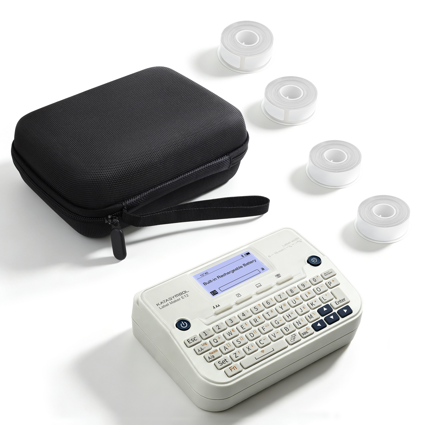 SUPVAN E12 Keyboard & Bluetooth Label Maker with 4 Tapes & Case, White