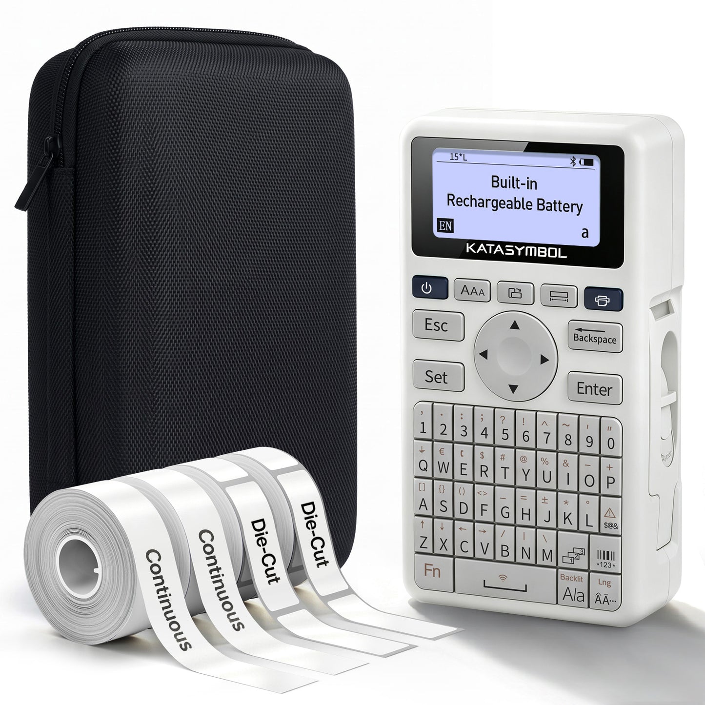 SUPVAN E11 Keyboard & Bluetooth Label Maker with 4 Tapes & Case, White