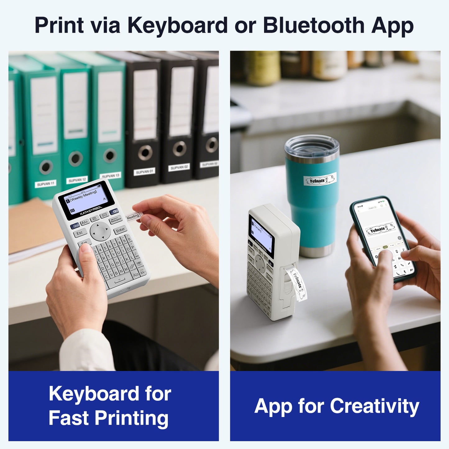 SUPVAN E11 Bluetooth Label Maker Machine with 1 Tape, Backlit Display, Rechargeable, Versatile App with 30+ Fonts and 660+ Icons, Minimal Margin, for Home, Kitchen, Office, School