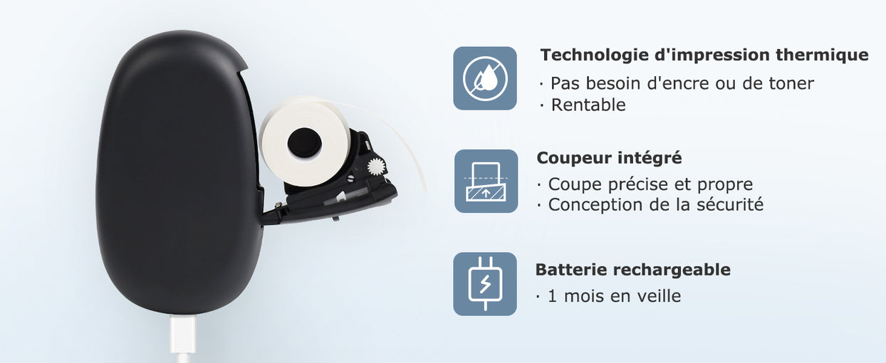 SUPVAN E10 Etiqueteuse avec étiquettes, imprimante d'étiquettes Autocollantes, Application Intelligente 40+ Polices, 150+ modèles et 700+ icônes, Impression d'étiquettes personnalisées, Noir