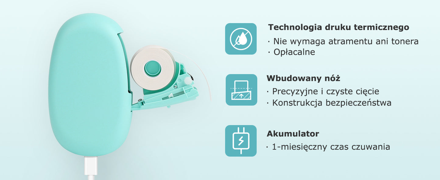 SUPVAN Drukarka Etykiet Bluetooth E10, Samoprzylepna Drukarka Etykiet, Drukarka Termiczna kompatybilna z systemem iOS Android, do domu, biura i małych firm, Cyjan